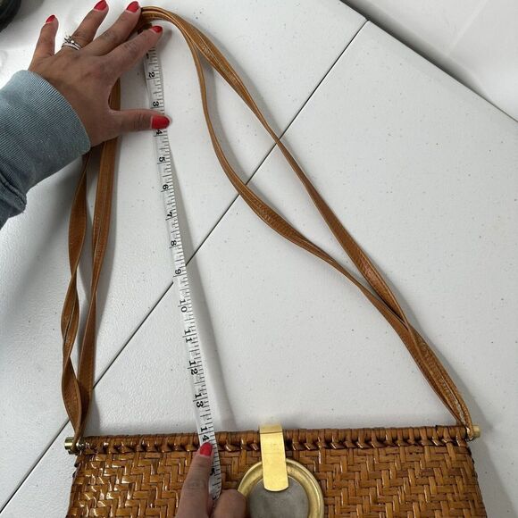 Vintage Brown Wicker Clutch Purse Crossbody Italy Rattan Bamboo Gold Hardware - Picture 11 of 16